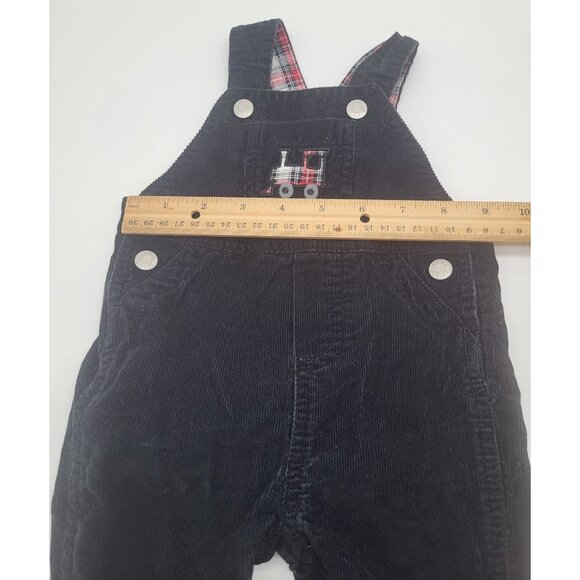 Carter's Baby Boy 3M Corduroy Plaid Overalls Black Red Train Holiday - Picture 5 of 6